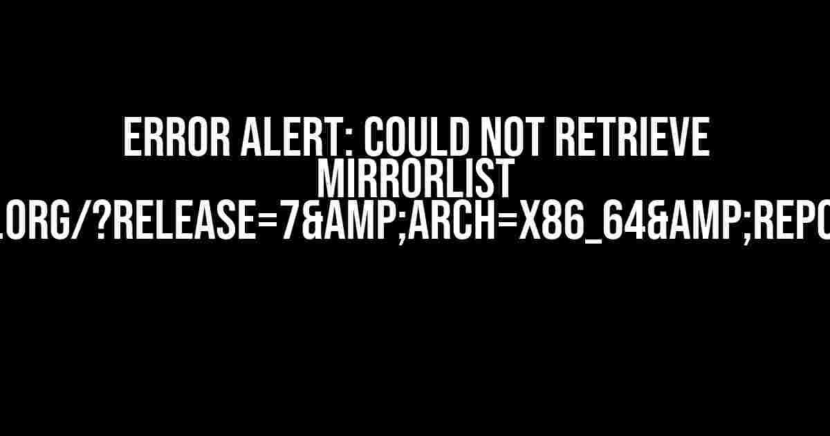 Error Alert: Could not retrieve mirrorlist http://mirrorlist.centos.org/?release=7&arch=x86_64&repo=os&infra=container